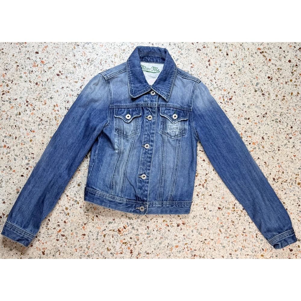 Miss Me Vtg Women's Embroidered Button Up Distressed Denim Jacket Size S